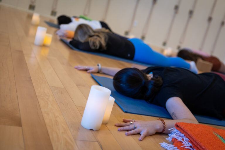 Restful Yoga, Restorative Yoga, Lying down with candlelight yoga